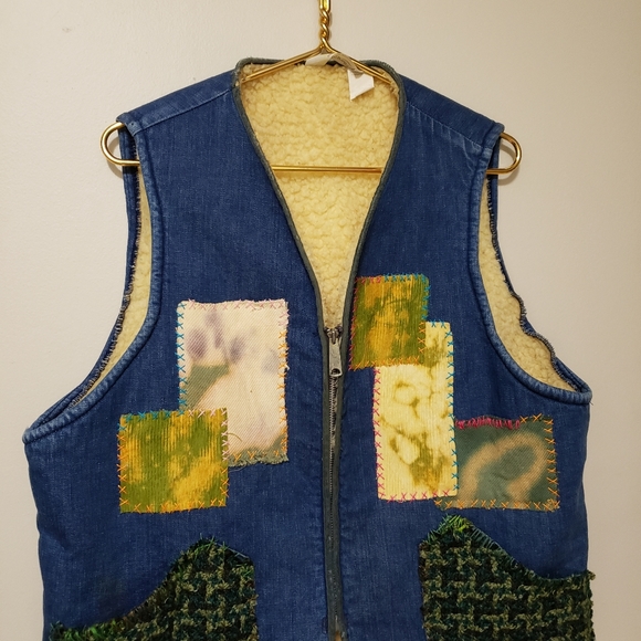 Cosmic Van Napping Vest Custom Hand Stitched Denim Visible Mending Patch Mosaic - Picture 2 of 12